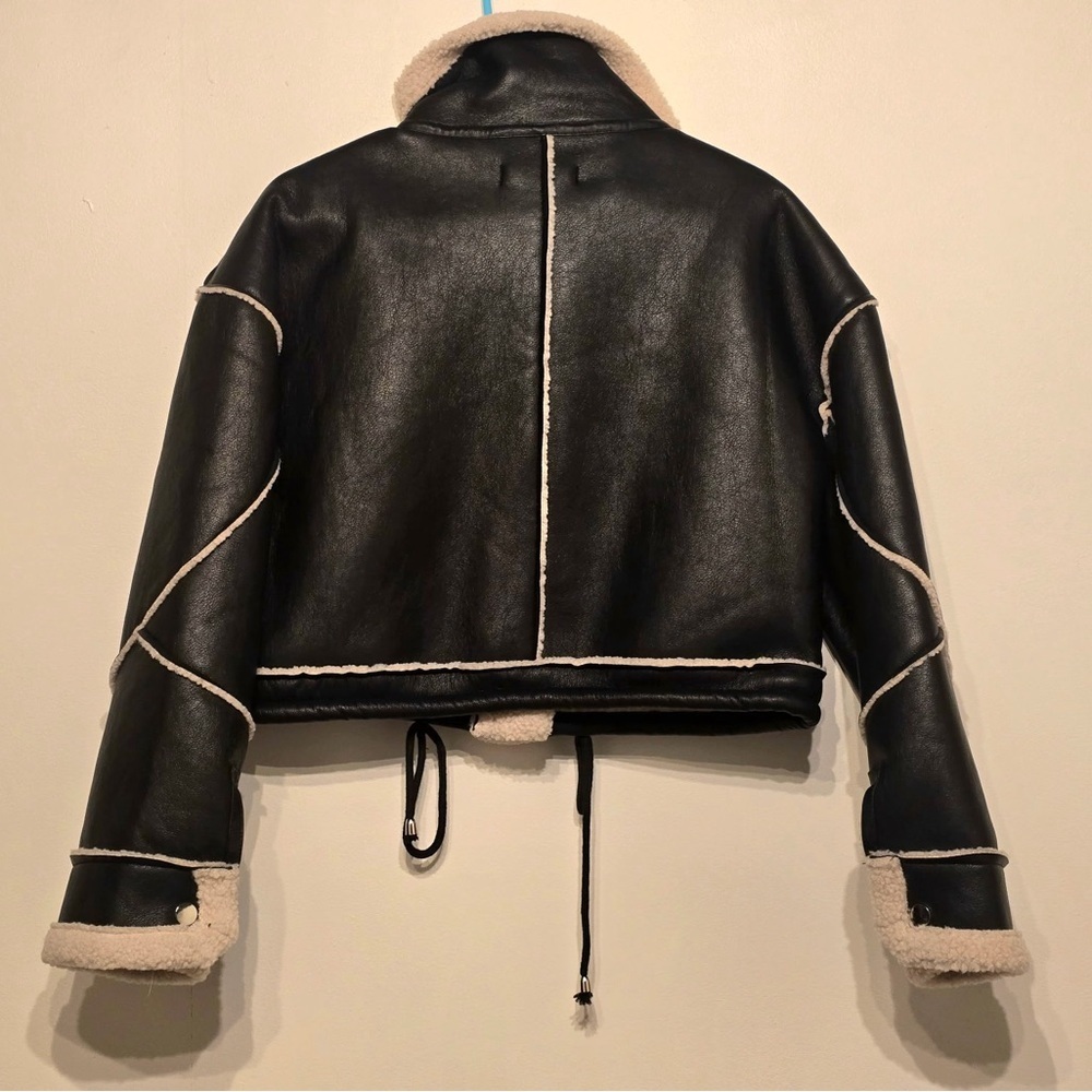 Blank NYC Flying Squad Black and Cream Faux Leather Moto- Small NWT - Picture 2 of 5